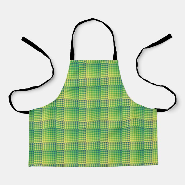 Green Blue Checker Abstract Pattern Apron (Front)