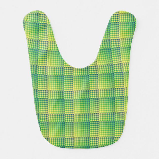Green Blue Checker Abstract Pattern Baby Bib (Front)