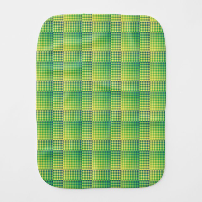 Green Blue Checker Abstract Pattern Baby Burp Cloth (Front)