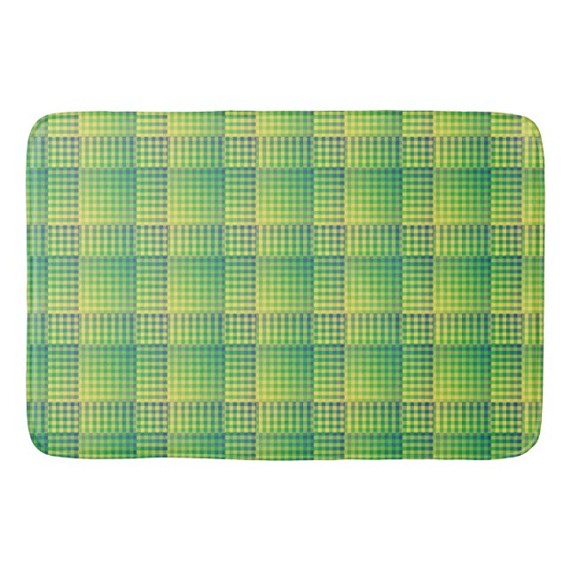 Green Blue Checker Abstract Pattern Bath Mat (Front)