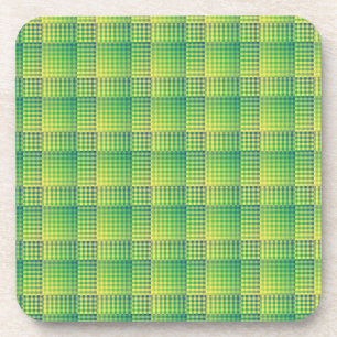 Green Blue Checker Abstract Pattern Beverage Coaster