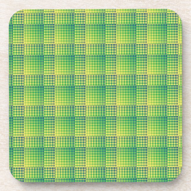 Green Blue Checker Abstract Pattern Beverage Coaster (Front)