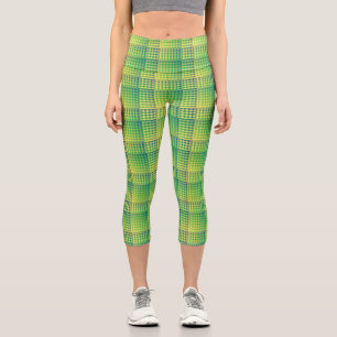 Green Blue Checker Abstract Pattern Capri Leggings