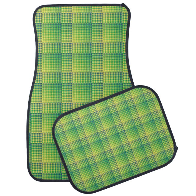 Green Blue Checker Abstract Pattern Car Floor Mat (Set)