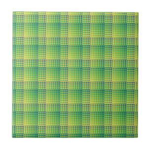 Green Blue Checker Abstract Pattern Ceramic Tile