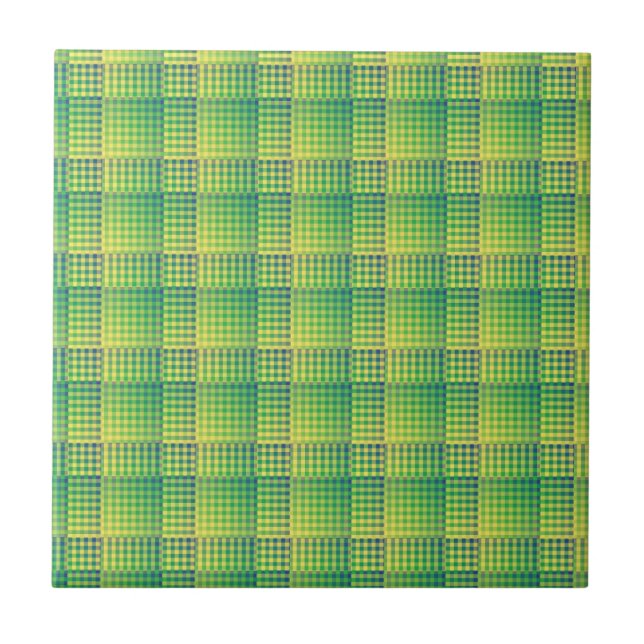 Green Blue Checker Abstract Pattern Ceramic Tile (Front)