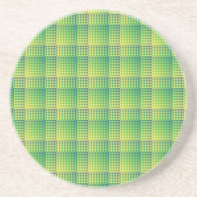 Green Blue Checker Abstract Pattern Coaster (Front)