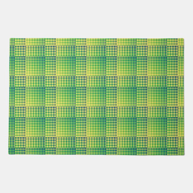 Green Blue Checker Abstract Pattern Doormat (Front)