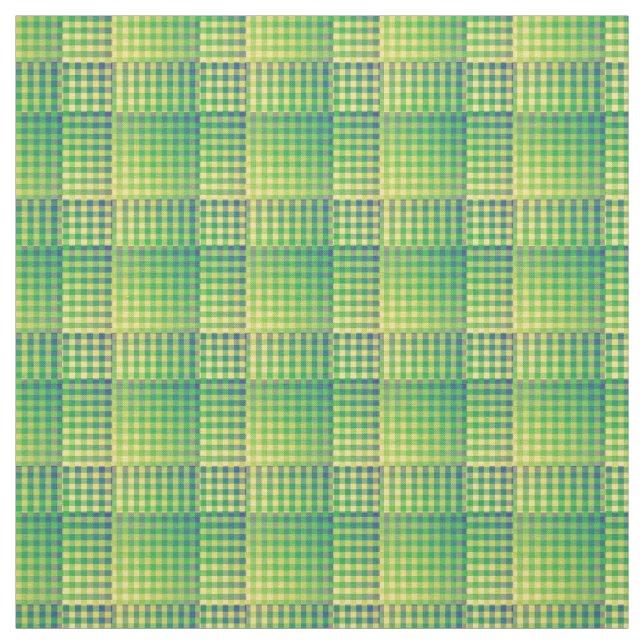 Green Blue Checker Abstract Pattern Fabric (Swatch)