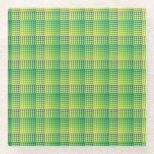Green Blue Checker Abstract Pattern Glass Coaster