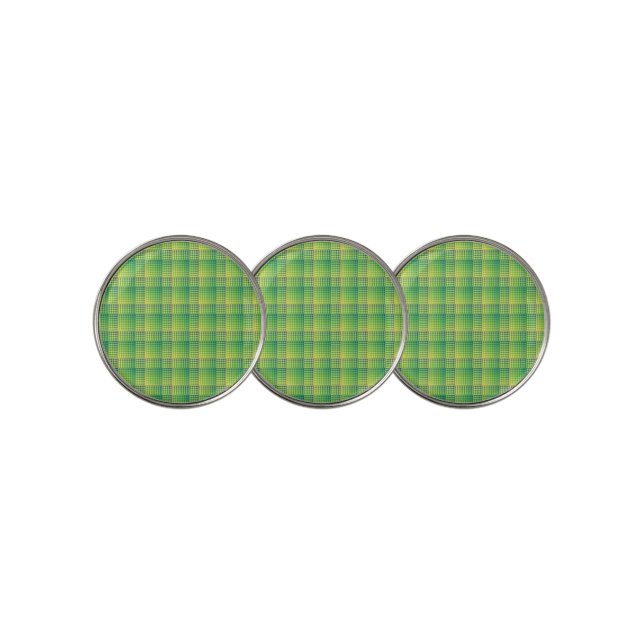 Green Blue Checker Abstract Pattern Golf Ball Marker (3 Up)