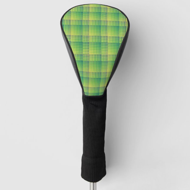 Green Blue Checker Abstract Pattern Golf Head Cover (Front)