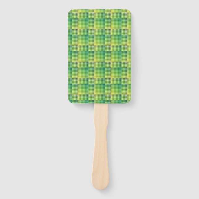 Green Blue Checker Abstract Pattern Hand Fan (Front)
