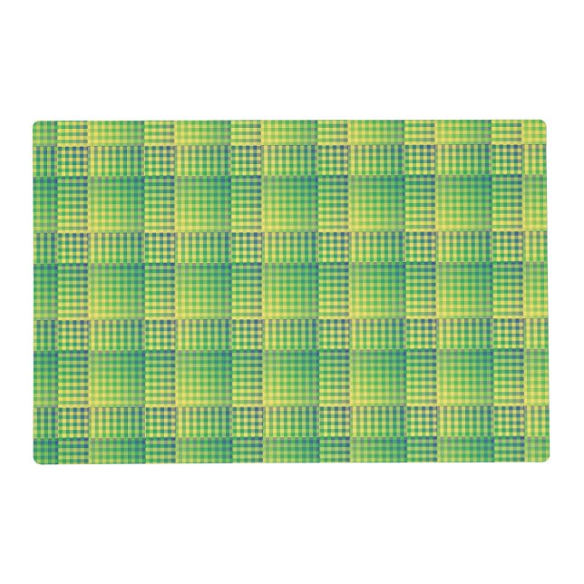 Green Blue Checker Abstract Pattern Laminated Placemat (Front)