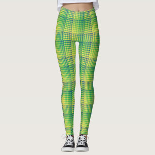 Green Blue Checker Abstract Pattern Leggings
