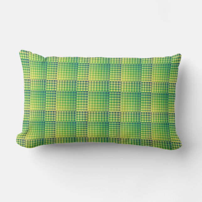 Green Blue Checker Abstract Pattern Lumbar Pillow (Front)