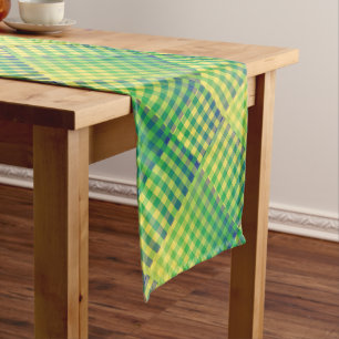 Green Blue Checker Abstract Pattern Medium Table Runner