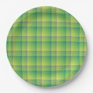 Green Blue Checker Abstract Pattern Paper Plates