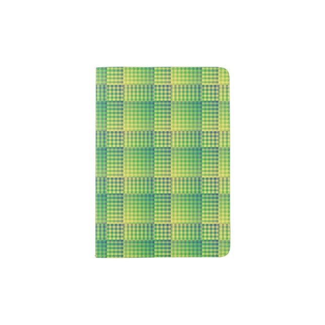 Green Blue Checker Abstract Pattern Passport Holder (Front)