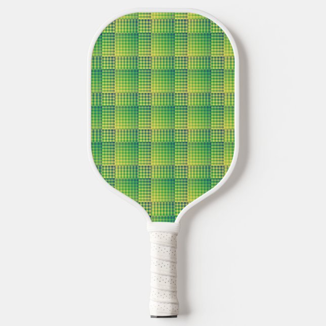 Green Blue Checker Abstract Pattern Pickleball Paddle (Front)