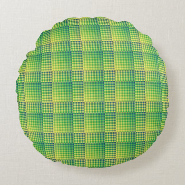 Green Blue Checker Abstract Pattern Round Pillow (Front)