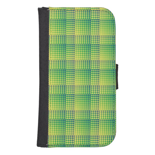 Green Blue Checker Abstract Pattern Samsung Galaxy Wallet Case (Front)