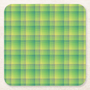 Green Blue Checker Abstract Pattern Square Paper Coaster