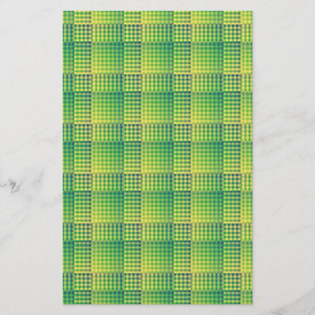 Green Blue Checker Abstract Pattern Stationery (Front)