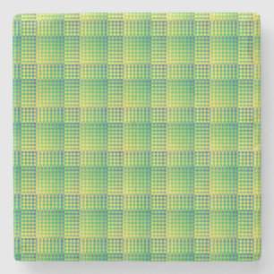 Green Blue Checker Abstract Pattern Stone Coaster