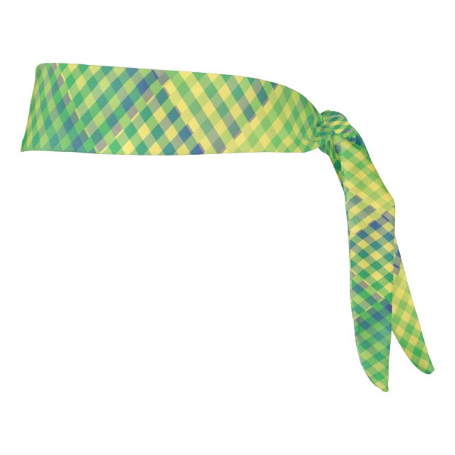 Green Blue Checker Abstract Pattern Tie Headband (Rotate 90)