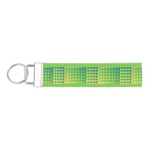 Green Blue Checker Abstract Pattern Wrist Keychain