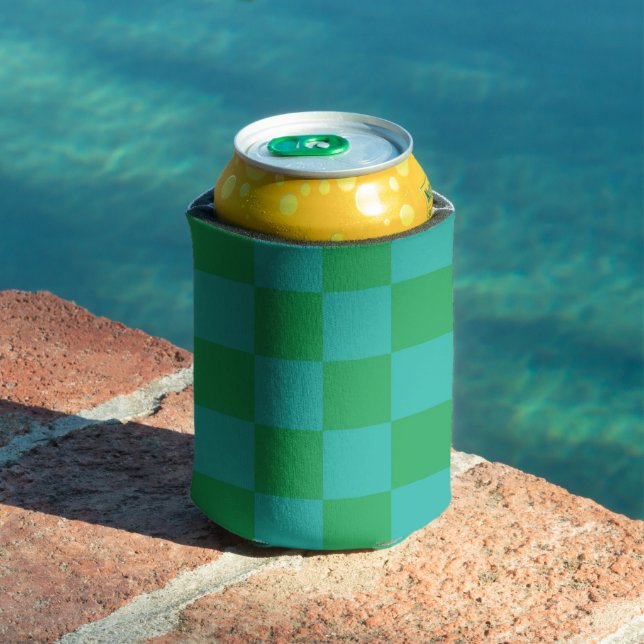 Green Blue Checkerboard Retro Checks  Can Cooler (In Situ Pool)