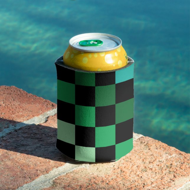 Green Blue Checkerboard Retro Checks Can Cooler (In Situ Pool)