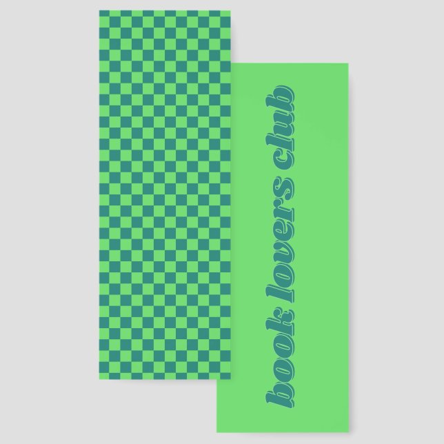 Green Blue Checkered Abstract Retro Squares  Bookmarks (Front & Back)
