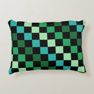 Green Blue Checkered Gingham Pattern Accent Pillow