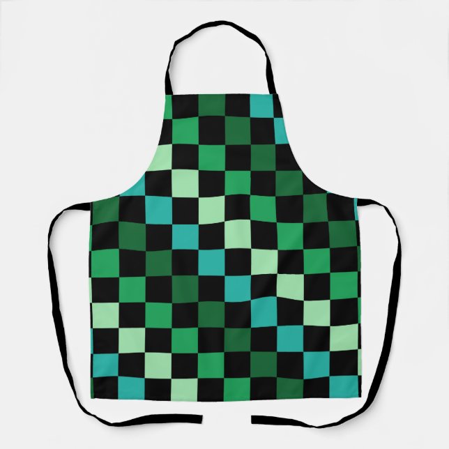 Green Blue Checkered Gingham Pattern Apron (Front)