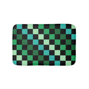 Green Blue Checkered Gingham Pattern Bath Mat