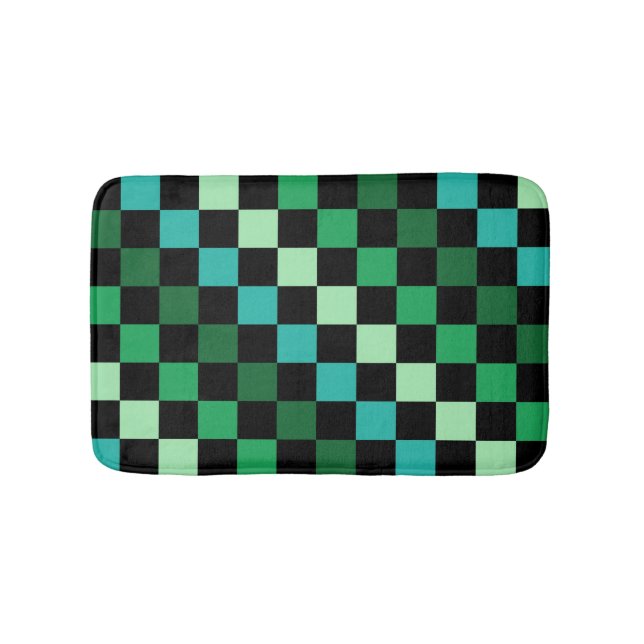 Green Blue Checkered Gingham Pattern Bath Mat (Front)