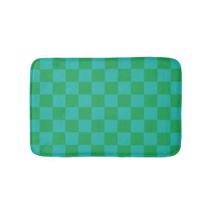 Green Blue Checkered Gingham Pattern Bath Mat
