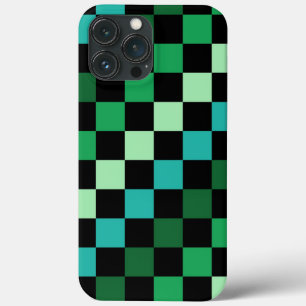 Green Blue Checkered Gingham Pattern iPhone 13 Pro Max Case