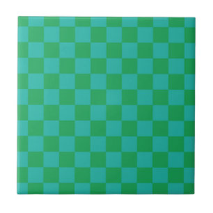 Green Blue Checkered Gingham Pattern Ceramic Tile