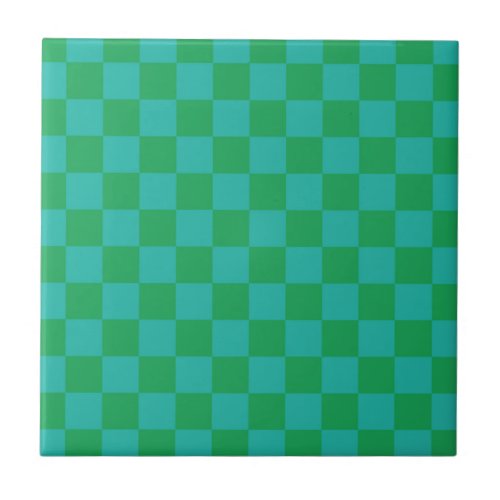 Green Blue Checkered Gingham Pattern Ceramic Tile
