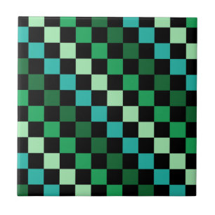 Green Blue Checkered Gingham Pattern Ceramic Tile