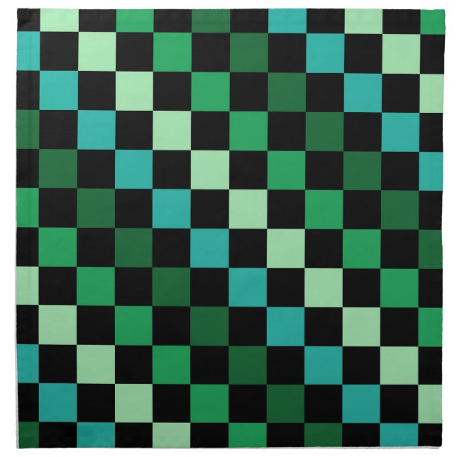 Green Blue Checkered Gingham Pattern Cloth Napkin (Front)