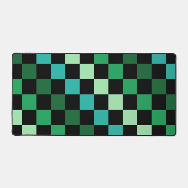 Green Blue Checkered Gingham Pattern Desk Mat (Front)