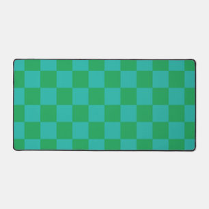 Green Blue Checkered Gingham Pattern Desk Mat