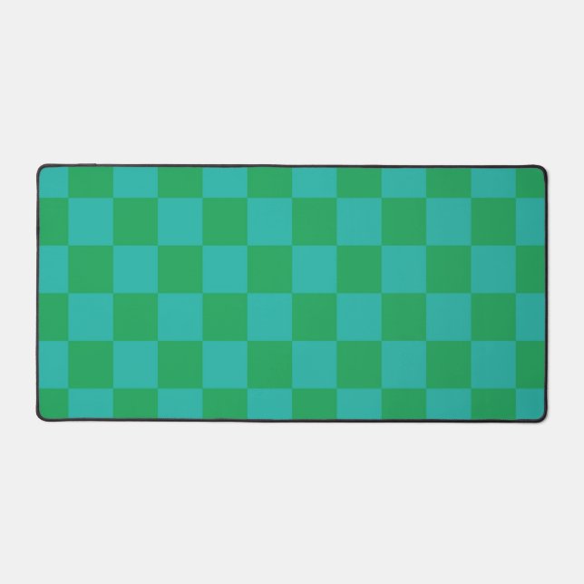 Green Blue Checkered Gingham Pattern Desk Mat (Front)