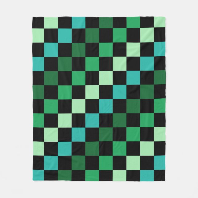 Green Blue Checkered Gingham Pattern Fleece Blanket (Front)
