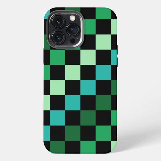 Green Blue Checkered Gingham Pattern Iphone Case (Back)