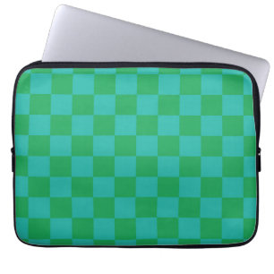 Green Blue Checkered Gingham Pattern Laptop Sleeve